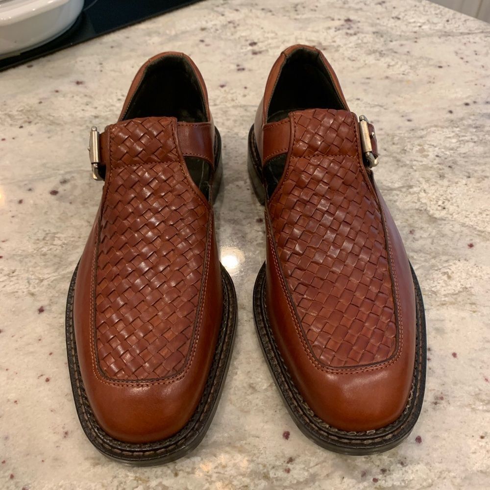 Donald J Pliner Mens Kadin Woven Leather Buckle Loafer sz 7.5 NEW